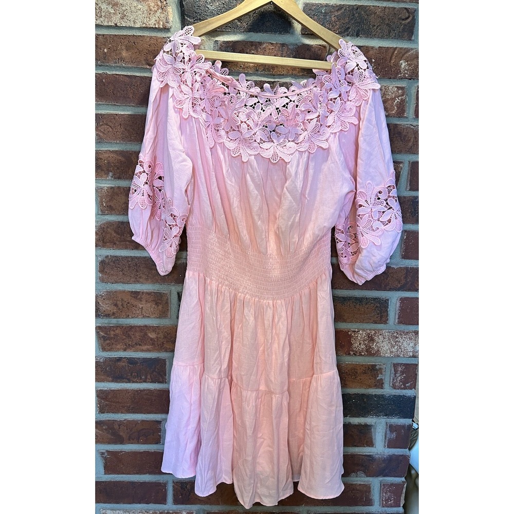 Gianni Bini Jason Off-The-Shoulder Smocked Dress Pink $109 MSRP lace Size XL